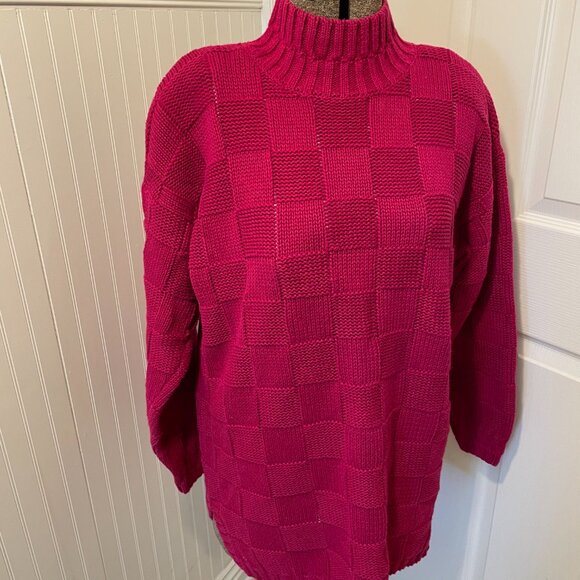 VTG FUSHIA PINK RAMIE AND COTTON LONG SWEATER SIZE M BY CASUAL CORNER - Picture 2 of 9